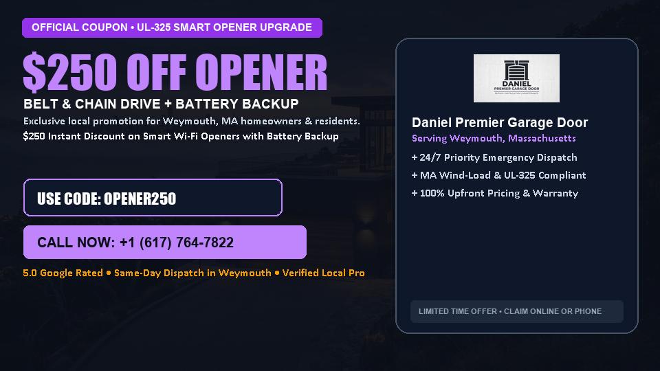 $250 OFF Smart Wi-Fi Garage Door Opener Installation in Weymouth, MA - Daniel Premier Garage Door