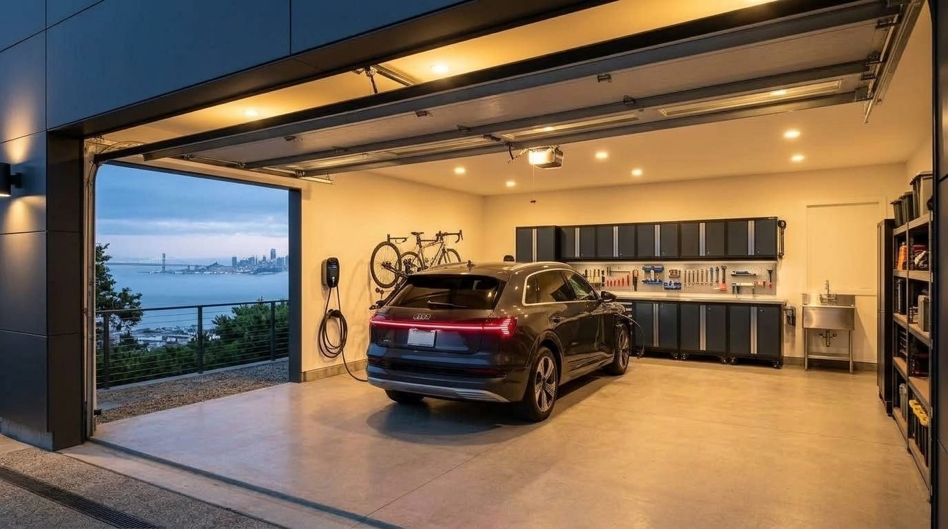 Daniel Premier Garage Door Interior View of Custom Garage Door Overhead and Workshop